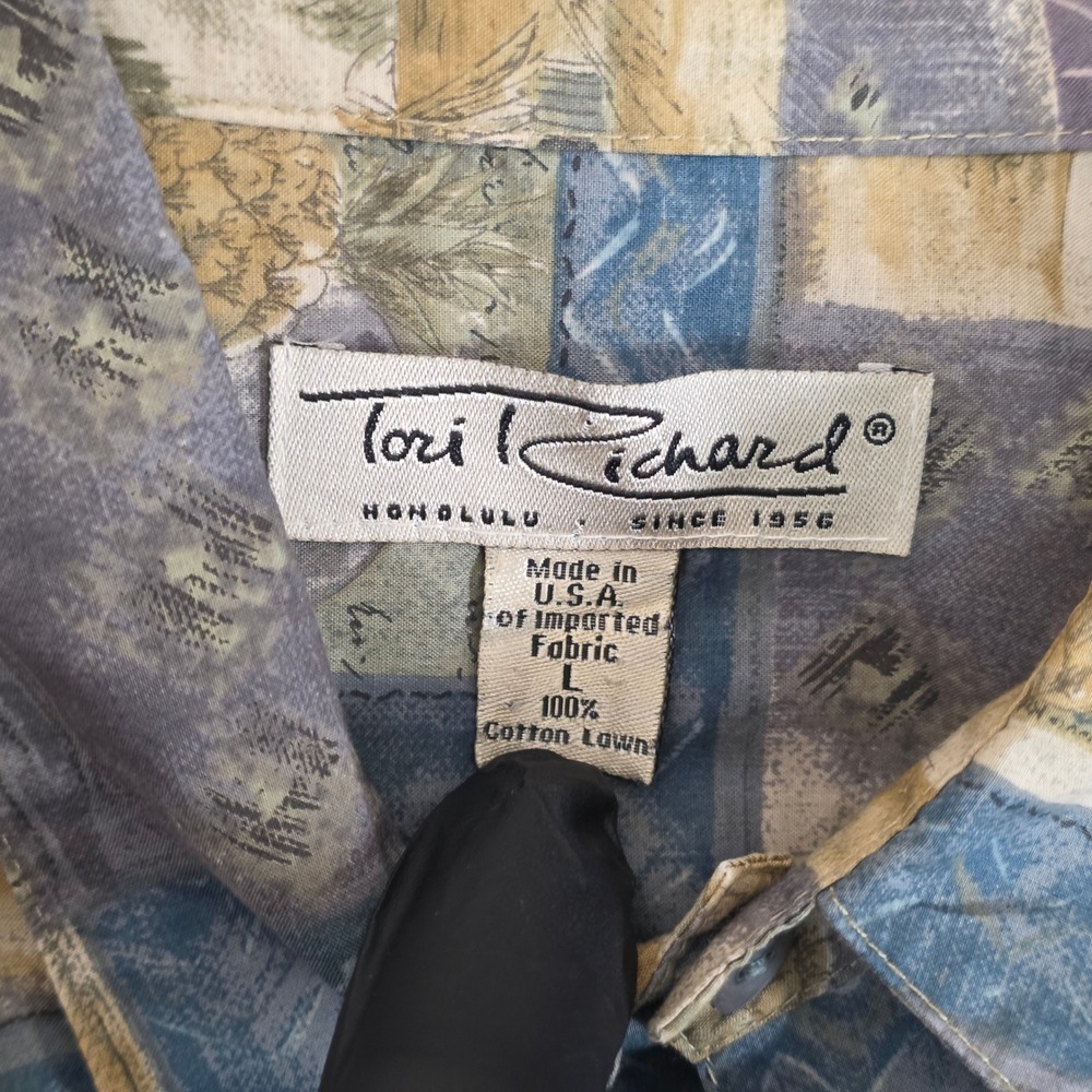 Tori Richard Shirt Mens Large Multicolor Hawaiian Tropical Pineapple Button Up - Picture 4 of 8